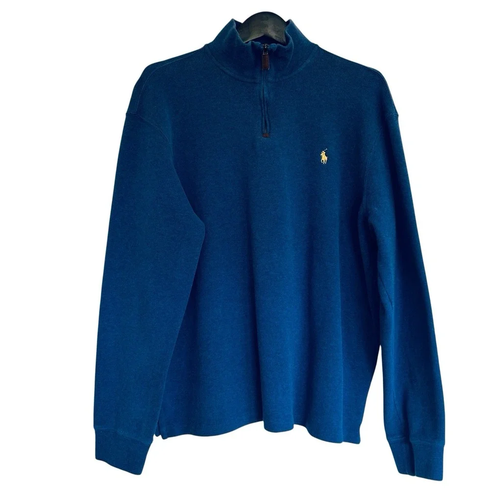 Polo Ralph Lauren Mens XL Blue Quarter Zip Mock Neck Pullover 100% Cotton